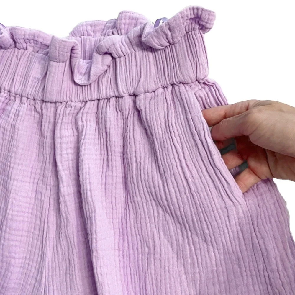 MABLE Lilac Paperbag Waist Cotton Shorts Size Small - Picture 2 of 7